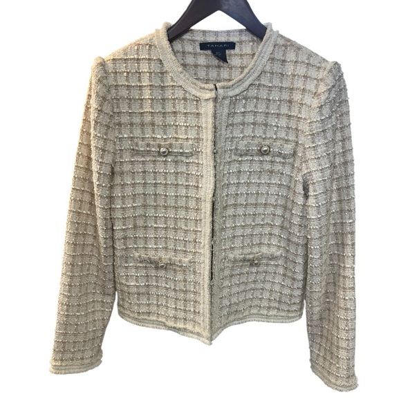 Tahari Cream Textured Blazer - Picture 1 of 16